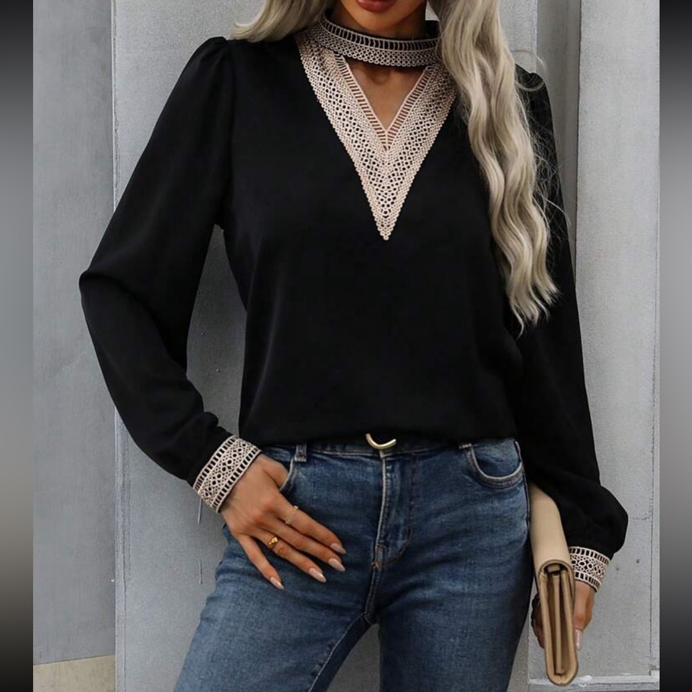 Boho Lace Trim Blouse - Picture 5 of 8